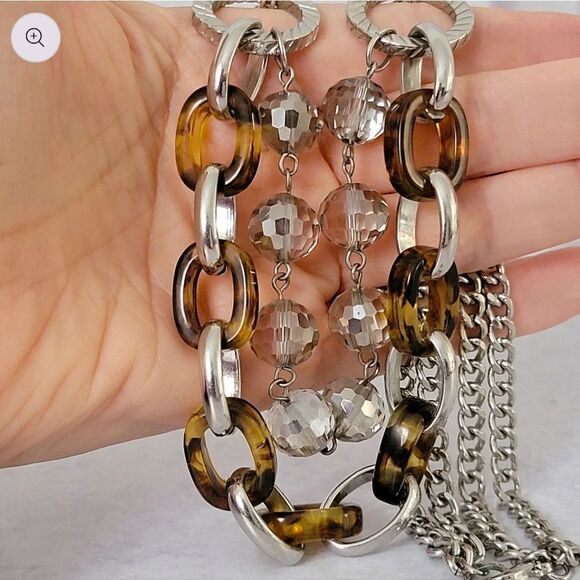 Tortoise Link and Silver Faceted Glass Necklace by Loft 19"-21" - Picture 9 of 10